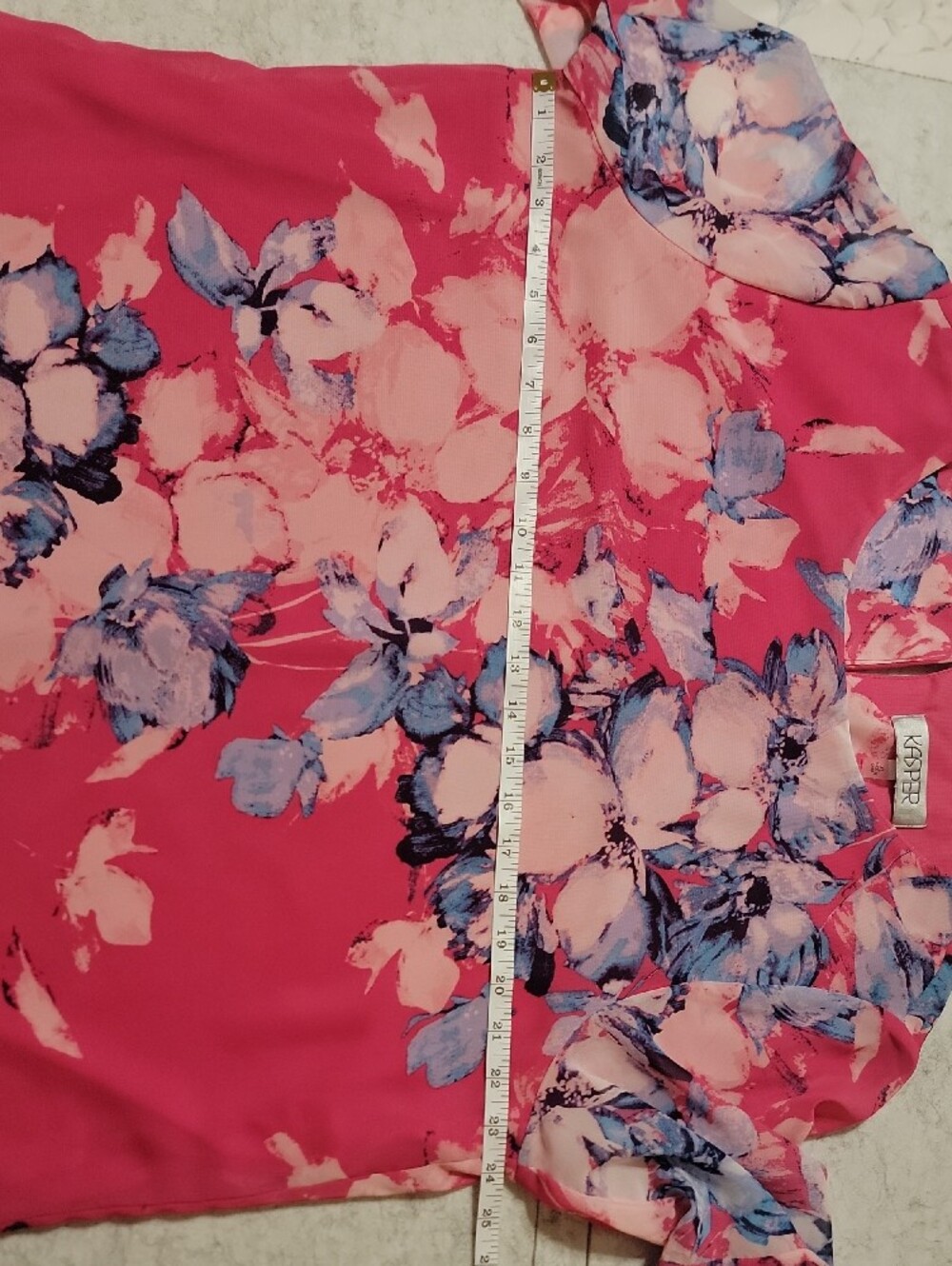 Kasper XL Pink Floral Chiffon Flounce Ruffle Sleeve Blouse Top - Picture 7 of 14